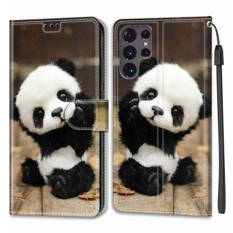 Flip Cover Samsung Galaxy S22 Ultra 5G Med Snor Leg Lille Panda Med Rem