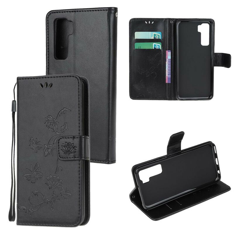 Flip Cover Huawei P40 Lite 5G Sommerfugle Og Blomster
