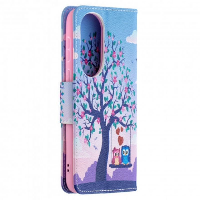 Flip Cover Huawei P50 Ugler På Gyngen
