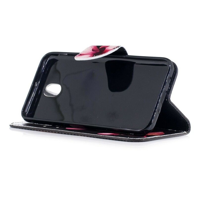 Læder Cover Samsung Galaxy J7 2017 Pink Blomst