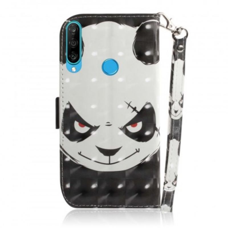 Flip Cover Huawei P30 Lite Med Snor Vred Panda Med Rem
