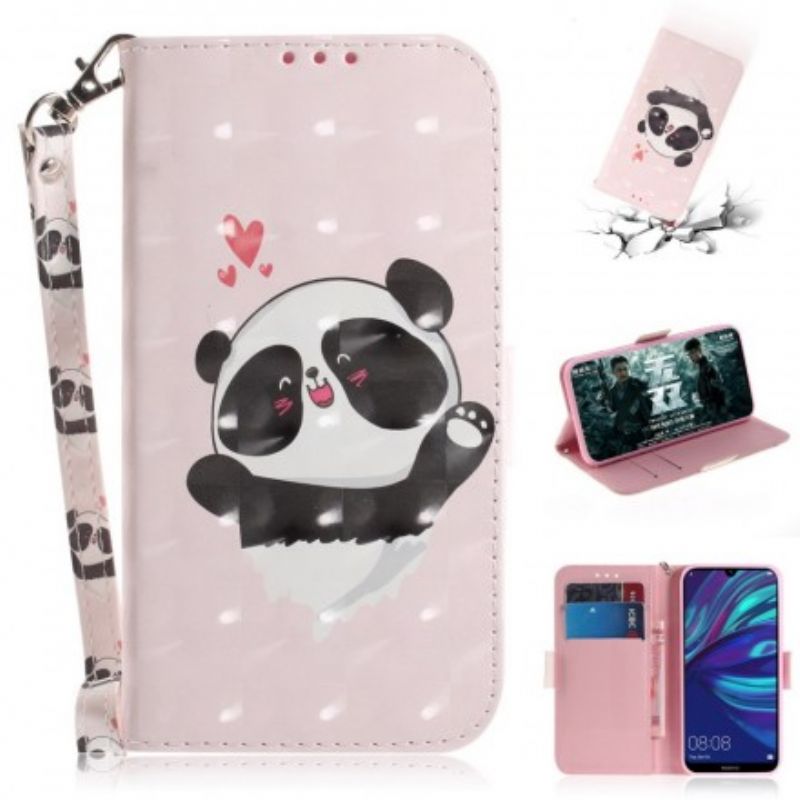 Læder Cover Huawei P30 Lite Med Snor Panda Love Med Rem