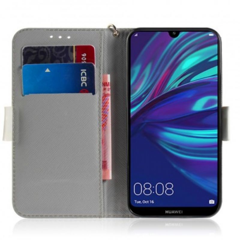 Læder Cover Huawei P30 Lite Med Snor Thong Blomstergren