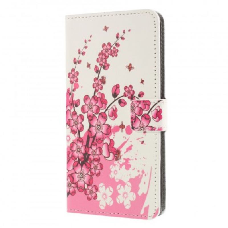 Læder Cover Huawei P30 Lite Tropiske Blomster