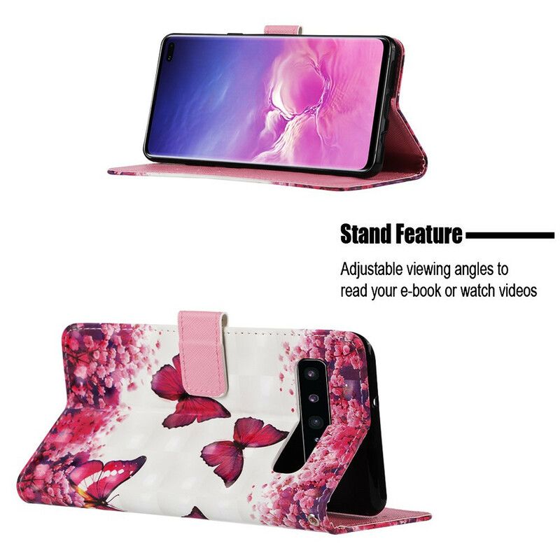 Flip Cover Samsung Galaxy S10 5G Røde Sommerfugle