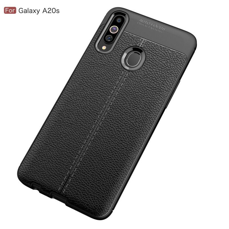 Cover Samsung Galaxy A20s Dobbelt Linje Litchi Lædereffekt