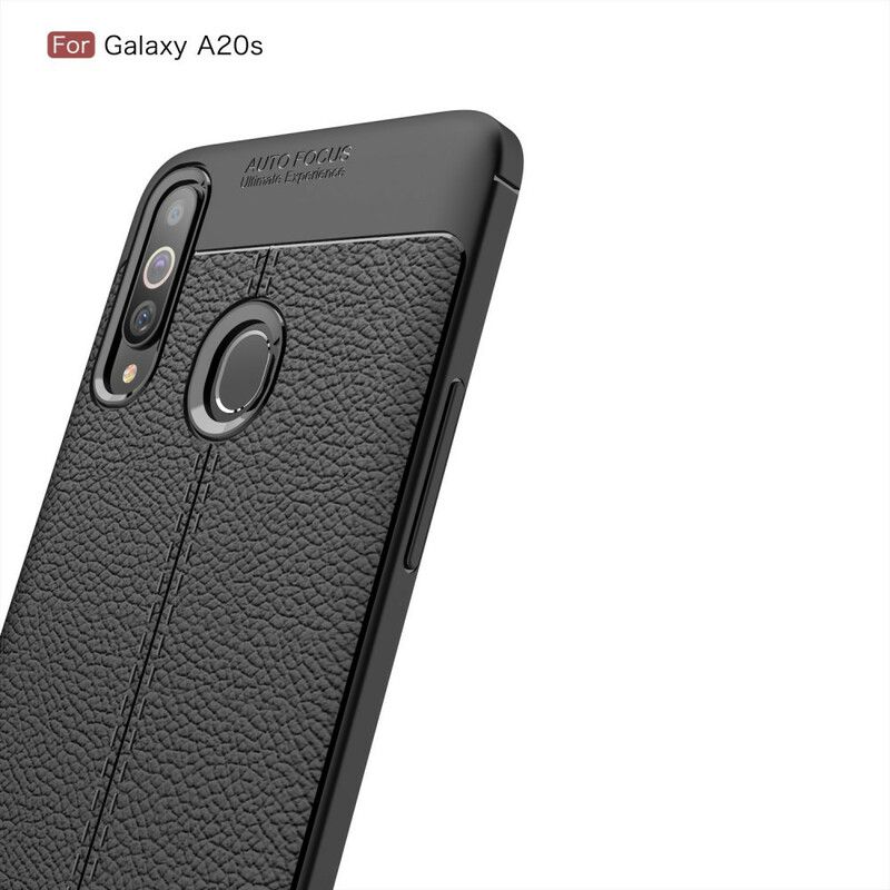 Cover Samsung Galaxy A20s Dobbelt Linje Litchi Lædereffekt