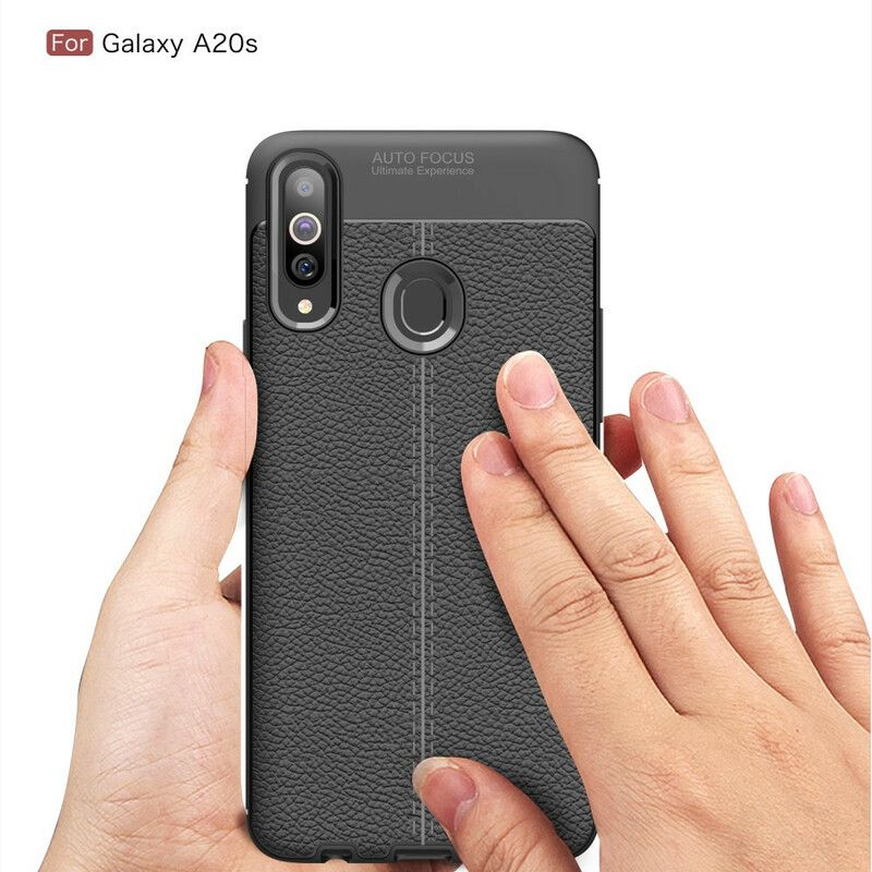 Cover Samsung Galaxy A20s Dobbelt Linje Litchi Lædereffekt