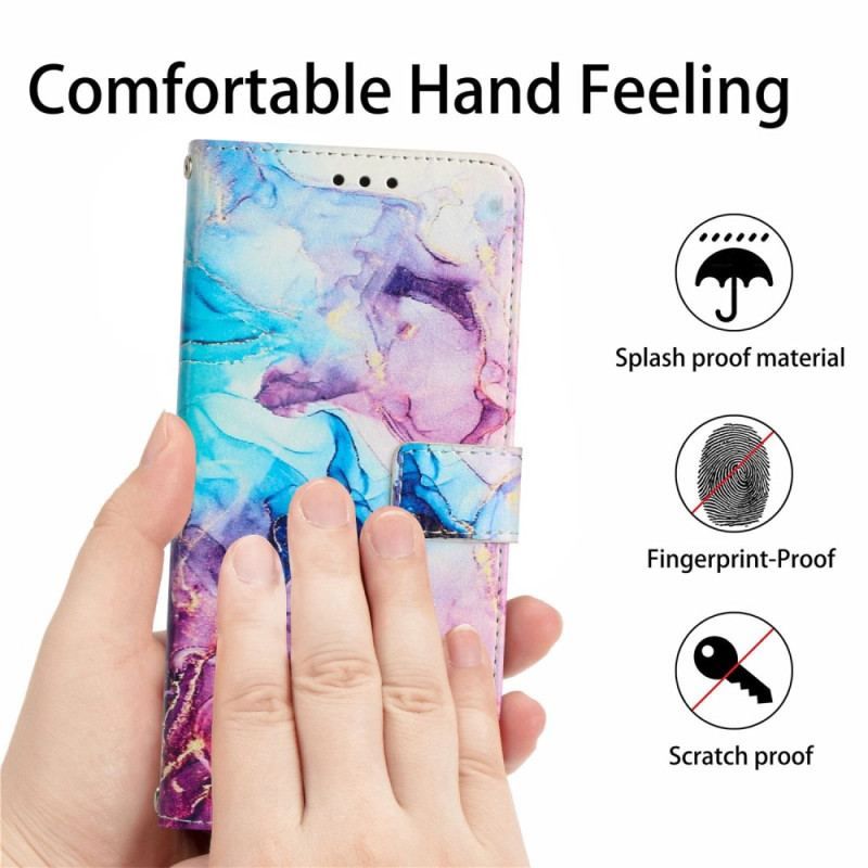 Flip Cover Samsung Galaxy A14 / A14 5G Med Snor Strip Marmor