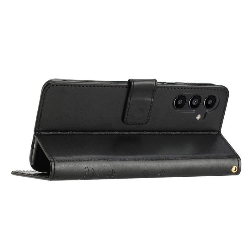 Flip Cover Samsung Galaxy A54 5G Med Snor Blomster Og Sommerfugle Med Rem