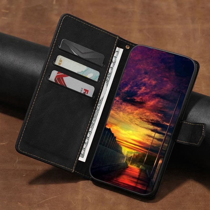 Flip Cover Samsung Galaxy M13 Vintage Imiteret Læder Og Syning
