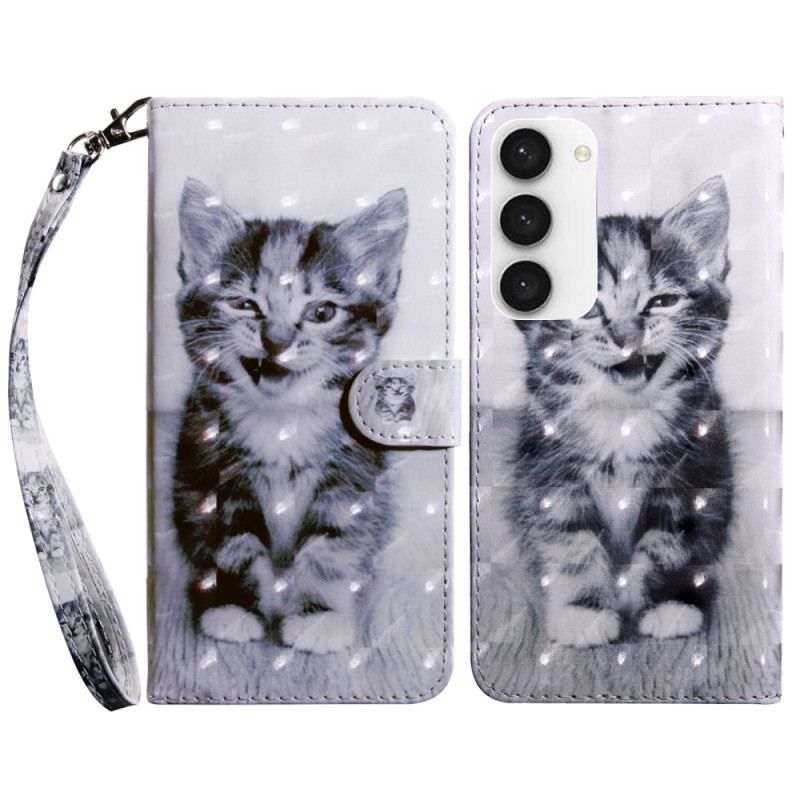 Flip Cover Samsung Galaxy S23 5G Med Snor Grå Killing Med Rem