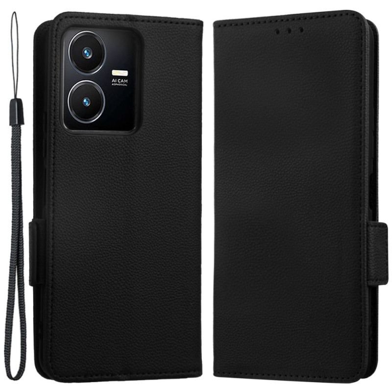 Flip Cover Vivo Y22s Litchi Dobbeltlås I Imiteret Læder