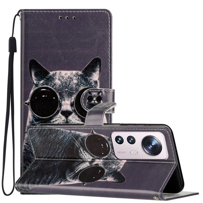 Flip Cover Xiaomi 12 Lite Med Snor Cat Strappy Briller