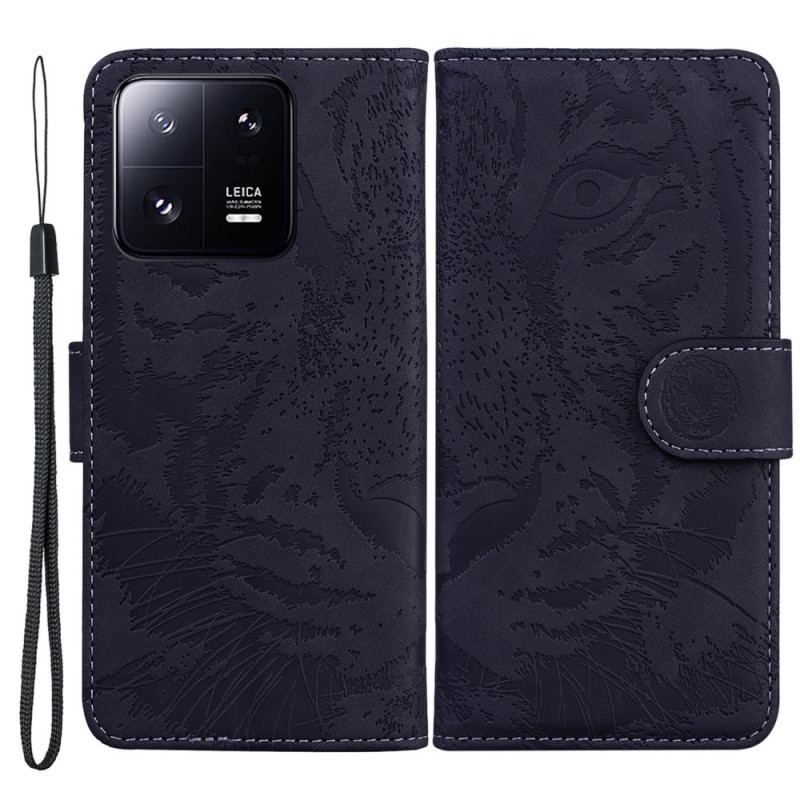 Flip Cover Xiaomi 13 Pro Med Snor Strappy Tiger Print