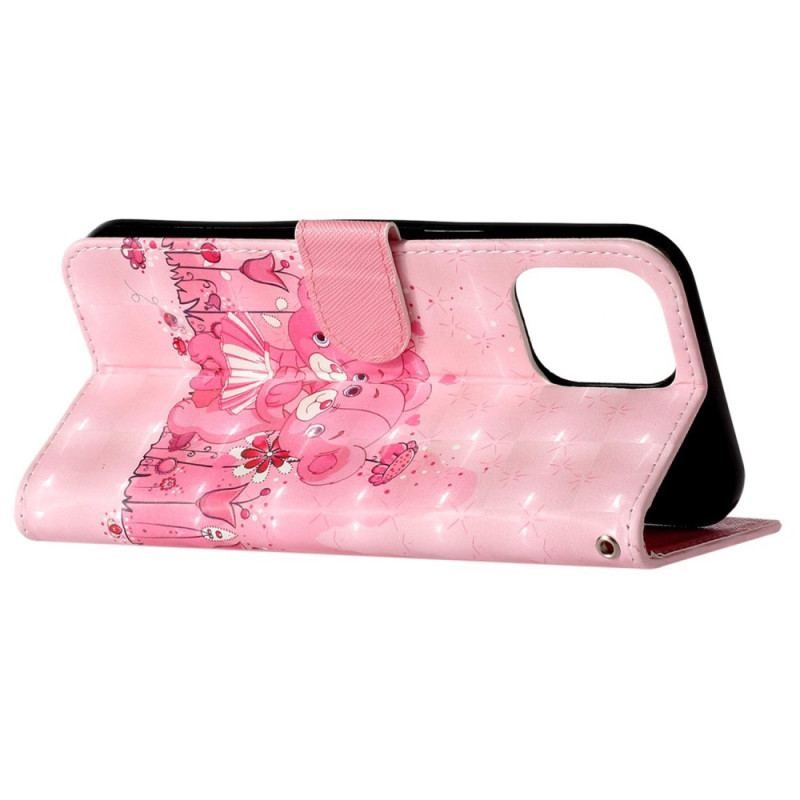 Læder Cover iPhone 15 Pro Max Med Snor 3d Bamser Med Rem